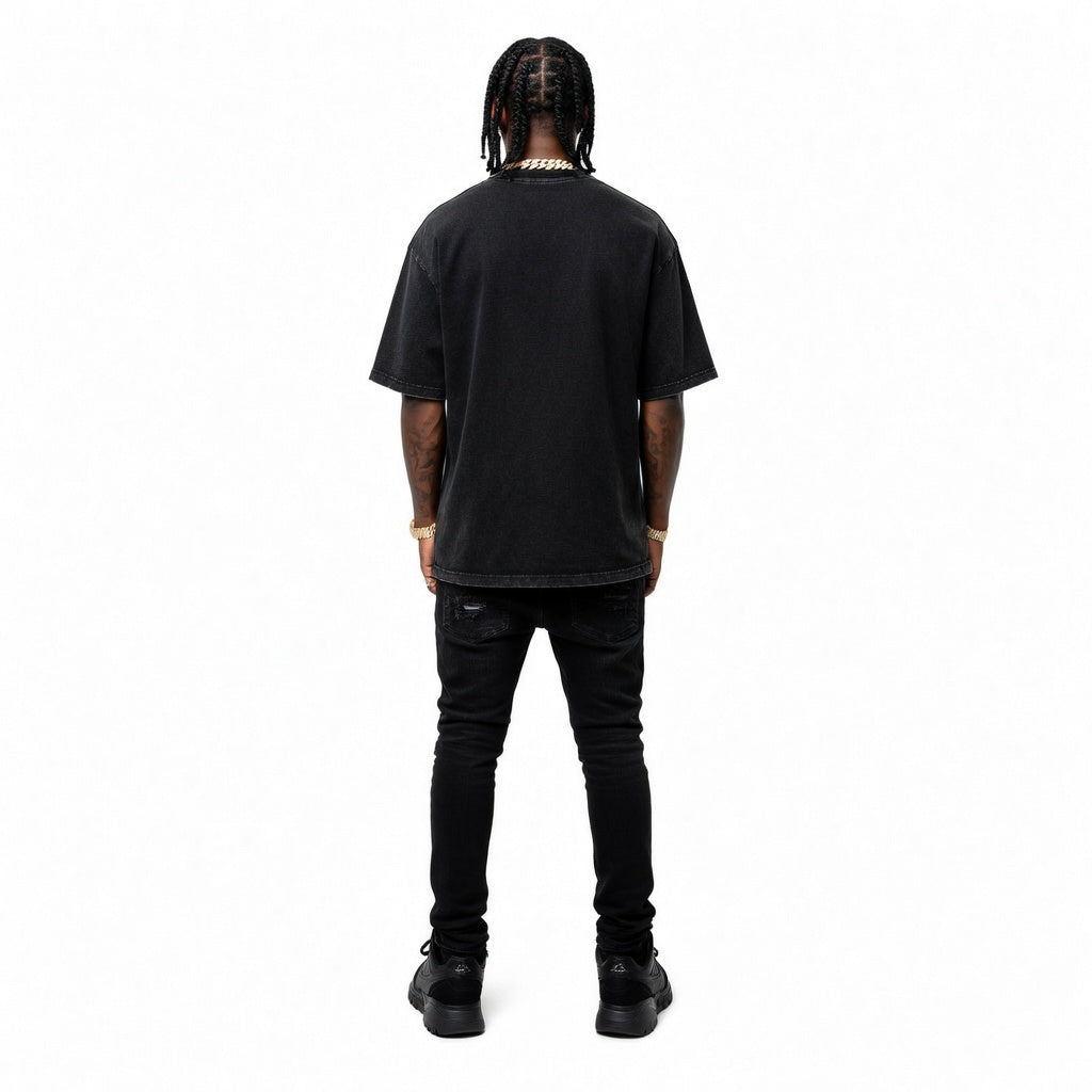 Shadow Phantom Streetwear Set Oversized Graphic Tee & Distressed Black Denim