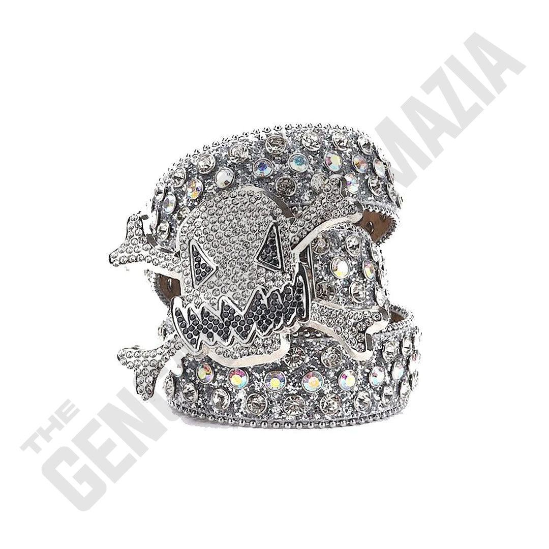 Gengar Metal Buckle Silver Strap With Crystal Studded Rhinestone Belt