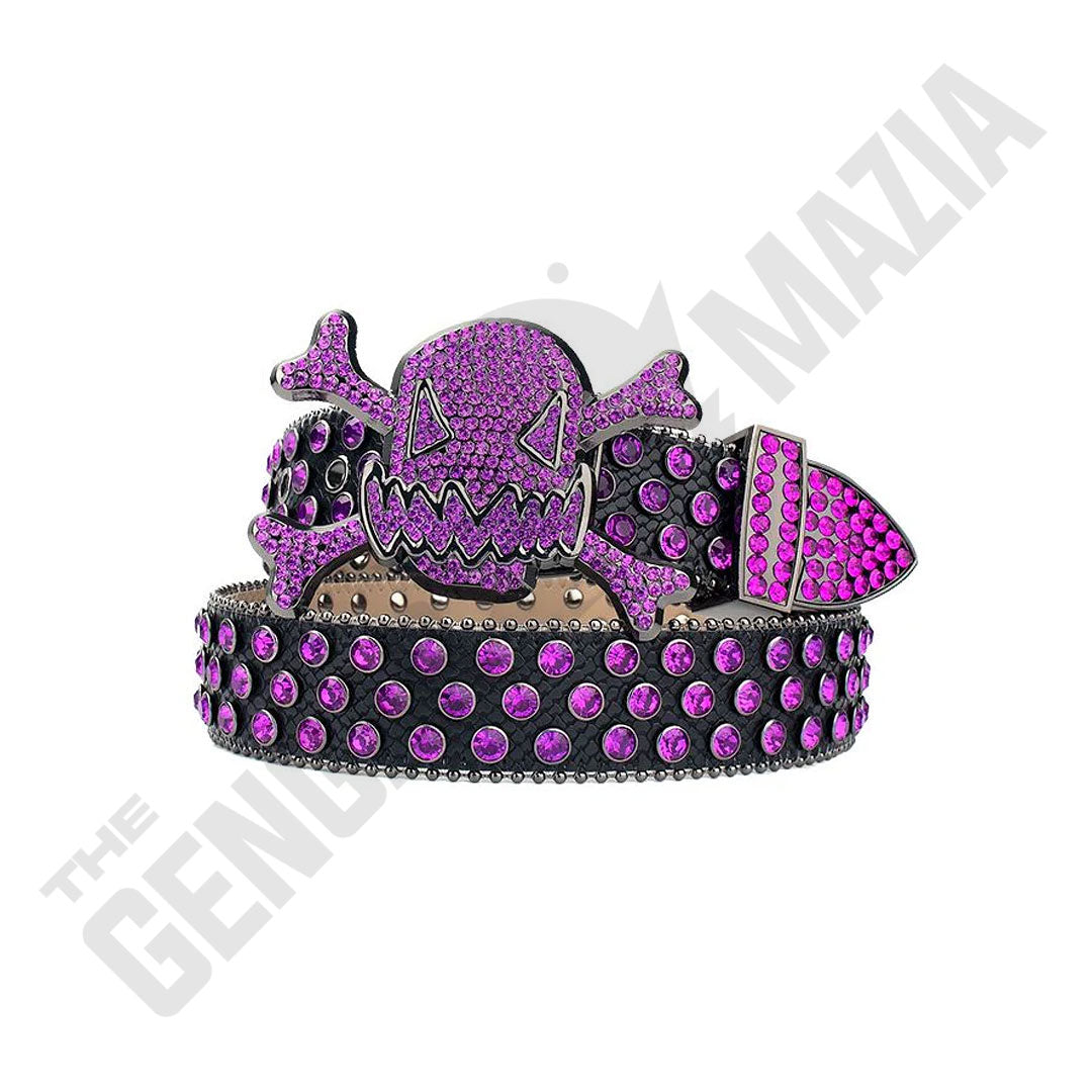 Gengar Metal Buckle Black Strap With Purple Studded Rhinestone Belt