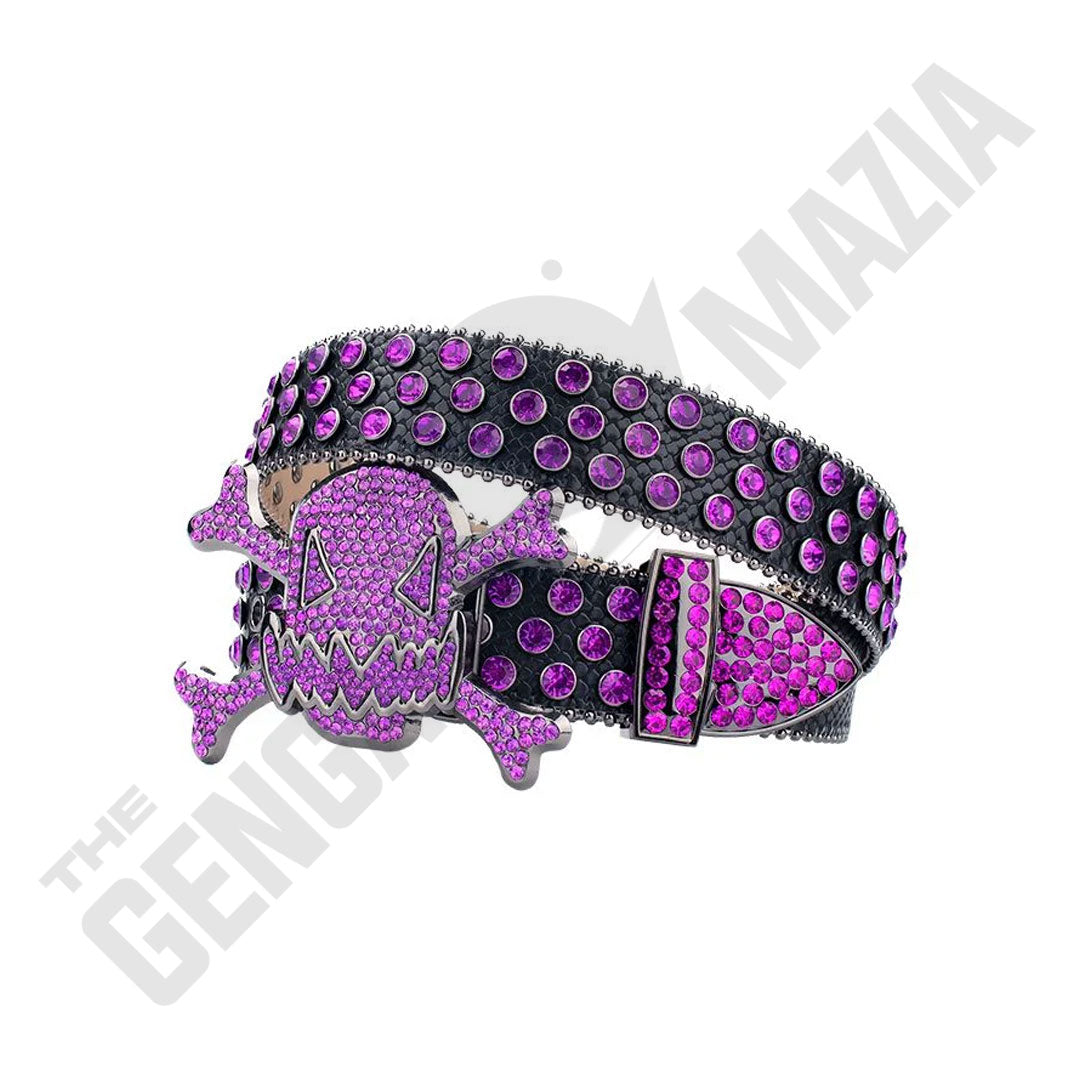 Gengar Metal Buckle Black Strap With Purple Studded Rhinestone Belt