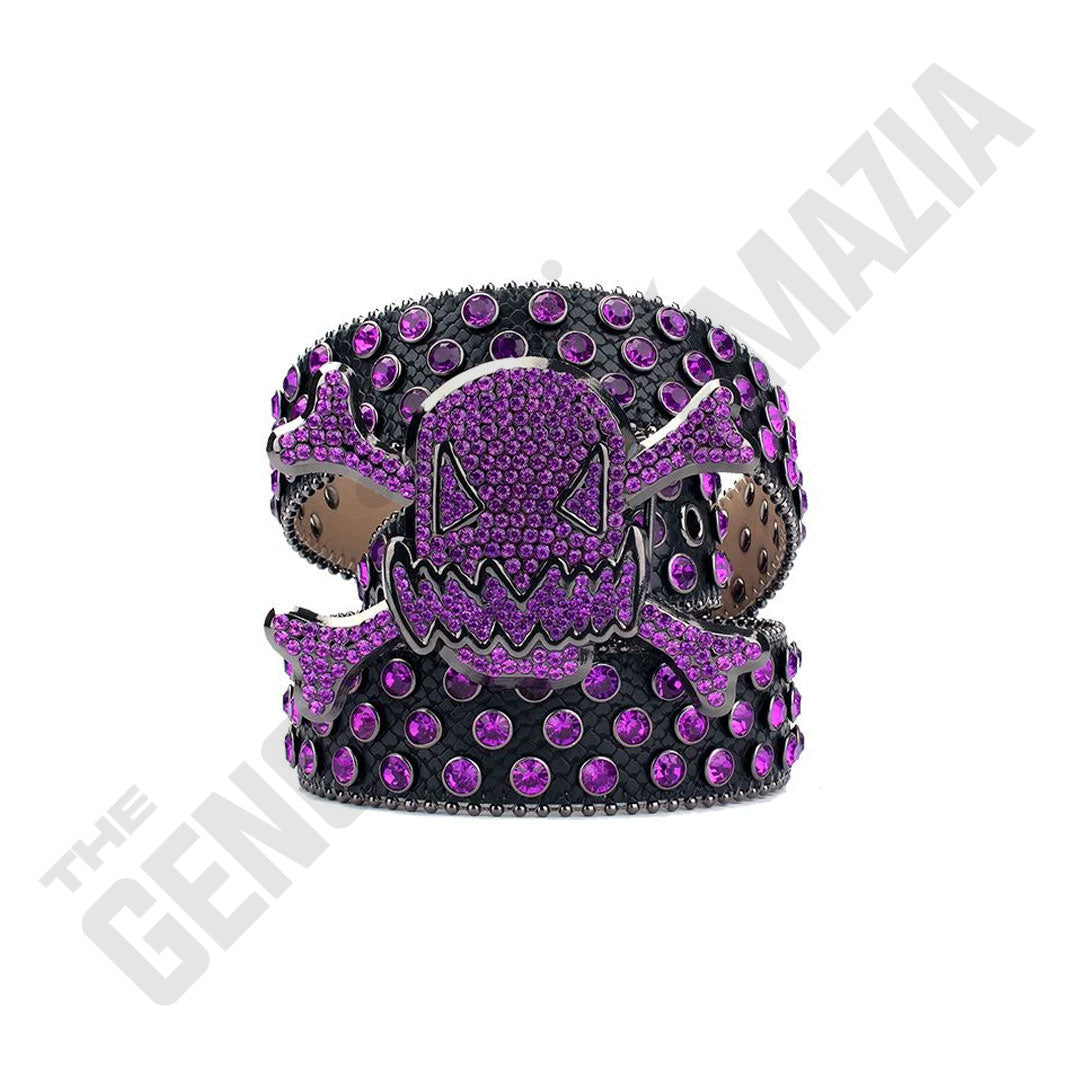 Gengar Metal Buckle Black Strap With Purple Studded Rhinestone Belt