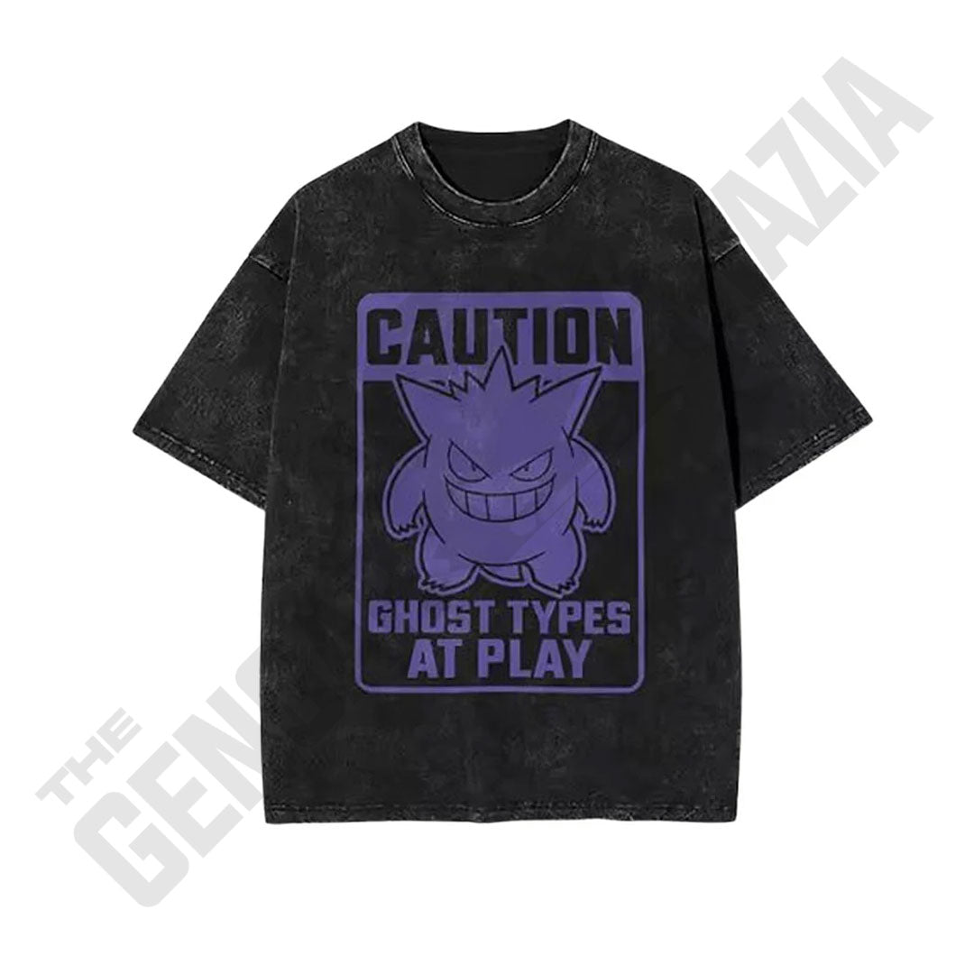 Caution Sign Gengar Pokemon Printed T-Shirt