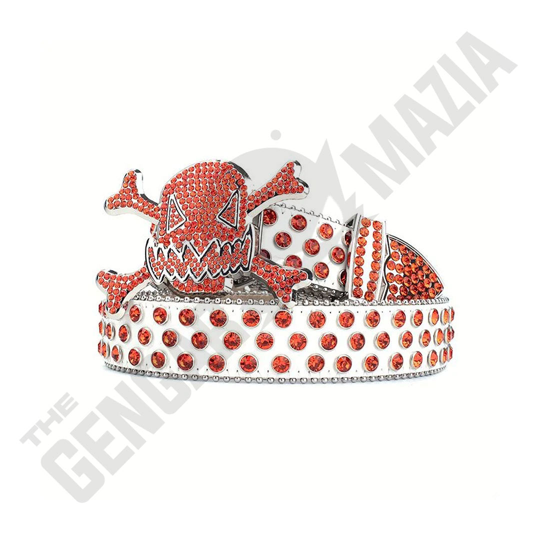 Gengar Metal Buckle White Strap With Orange Studded Rhinestone Belt