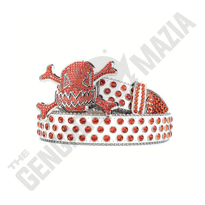 Gengar Metal Buckle White Strap With Orange Studded Rhinestone Belt