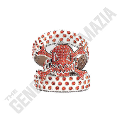 Gengar Metal Buckle White Strap With Orange Studded Rhinestone Belt
