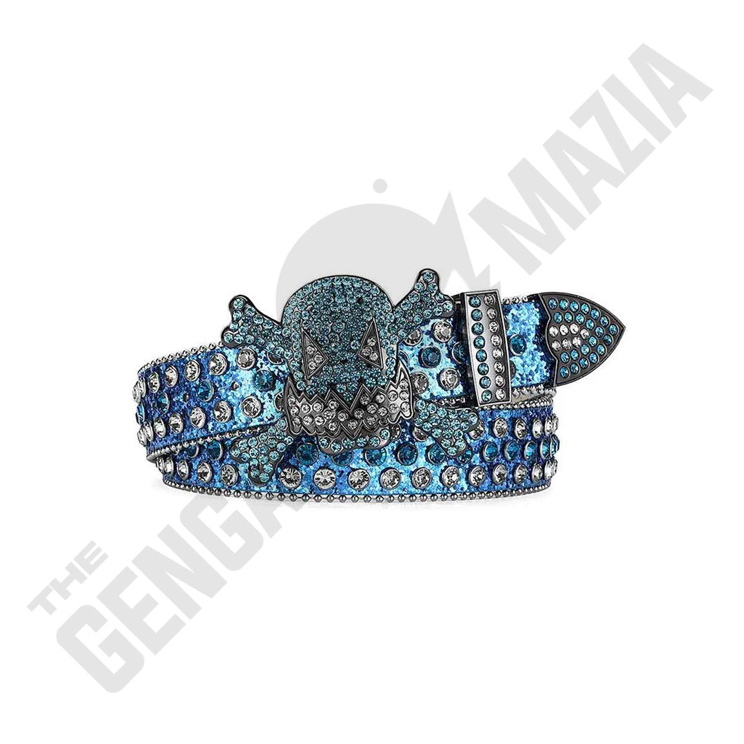 Gengar Metal Buckle Shiny Blue Strap With Blue & Crystal Studded Rhinestone Belt