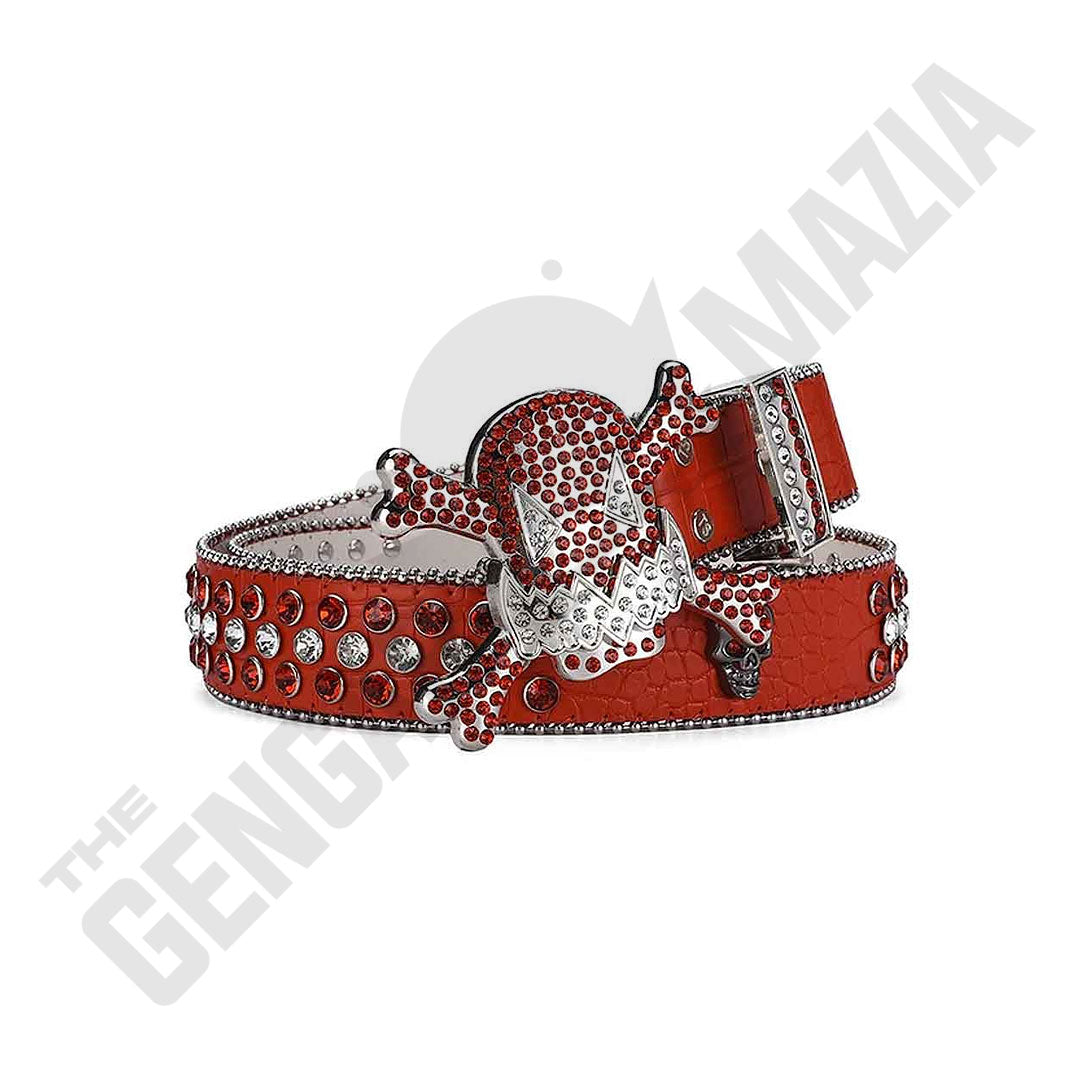 Gengar Metal Buckle Red Strap With Red & Crystal Studded Rhinestone Belt