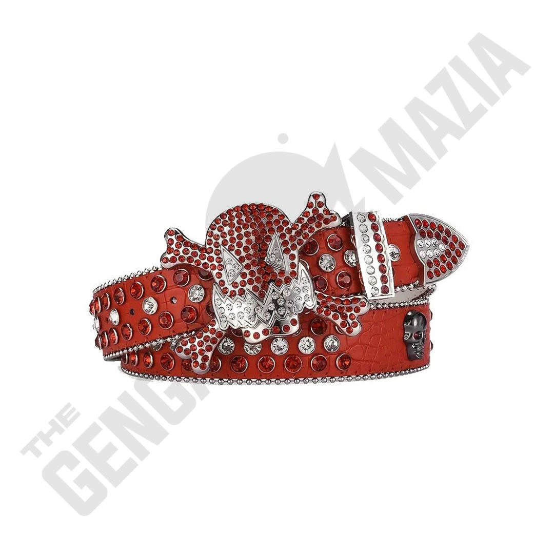 Gengar Metal Buckle Red Strap With Red & Crystal Studded Rhinestone Belt