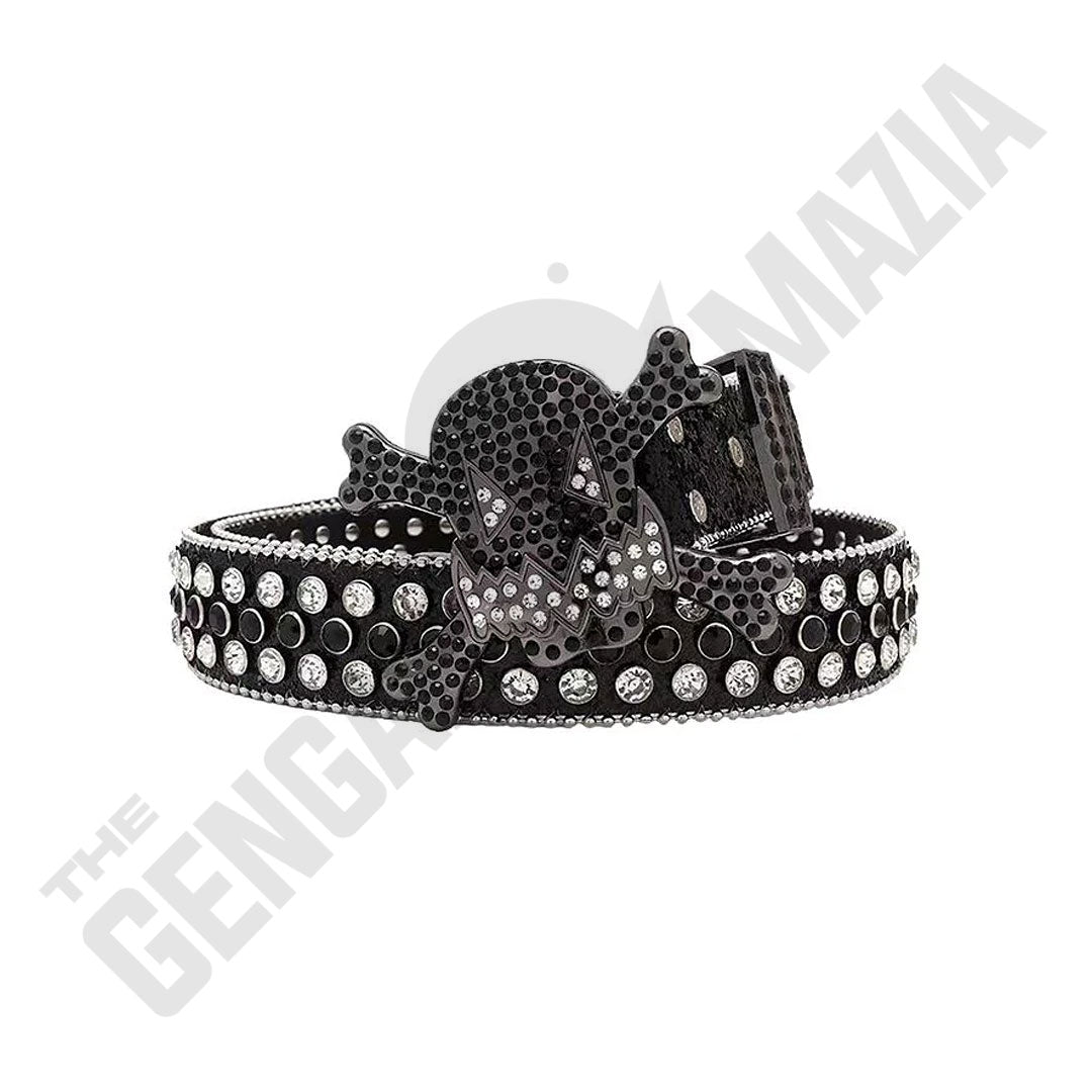 Gengar Metal Buckle Black Strap With Black & Crystal Studded Rhinestone Belt
