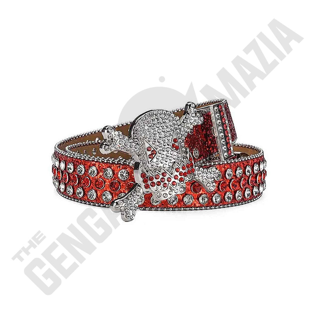 Gengar Metal Buckle Shiny Orange Strap With Orange & Crystal Studded Rhinestone Belt