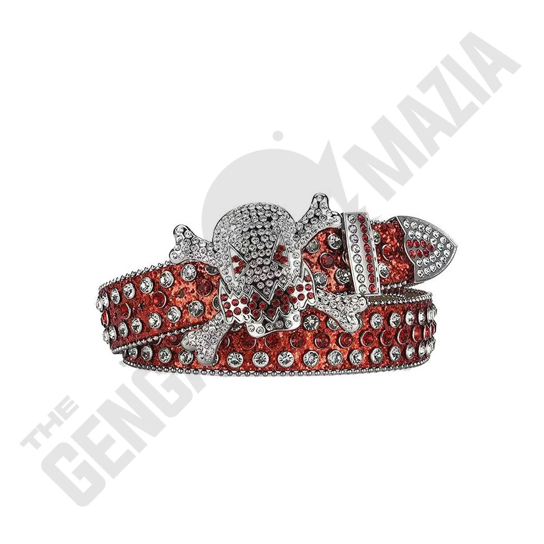 Gengar Metal Buckle Shiny Orange Strap With Orange & Crystal Studded Rhinestone Belt
