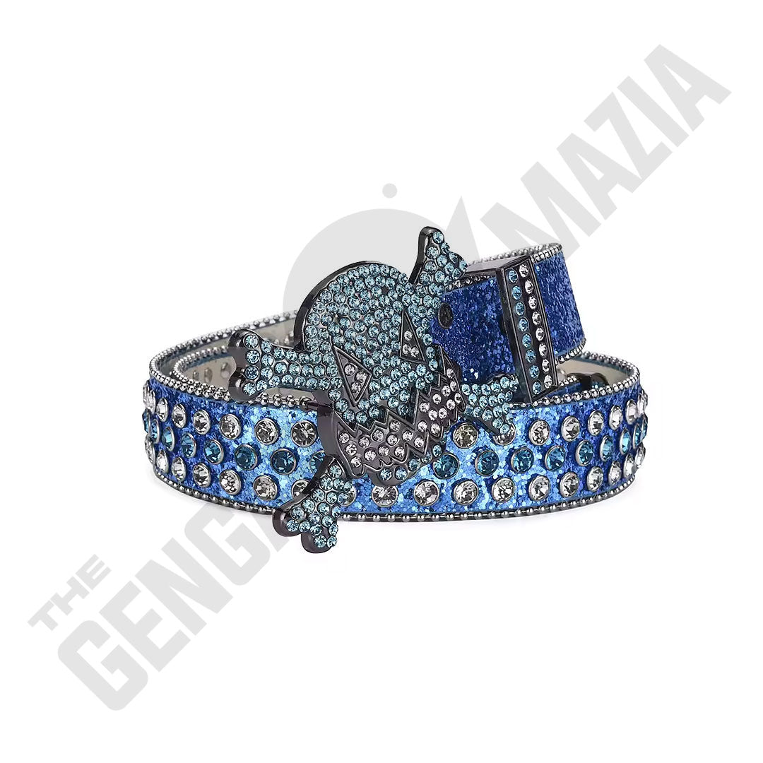 Gengar Metal Buckle Shiny Blue Strap With Blue & Crystal Studded Rhinestone Belt