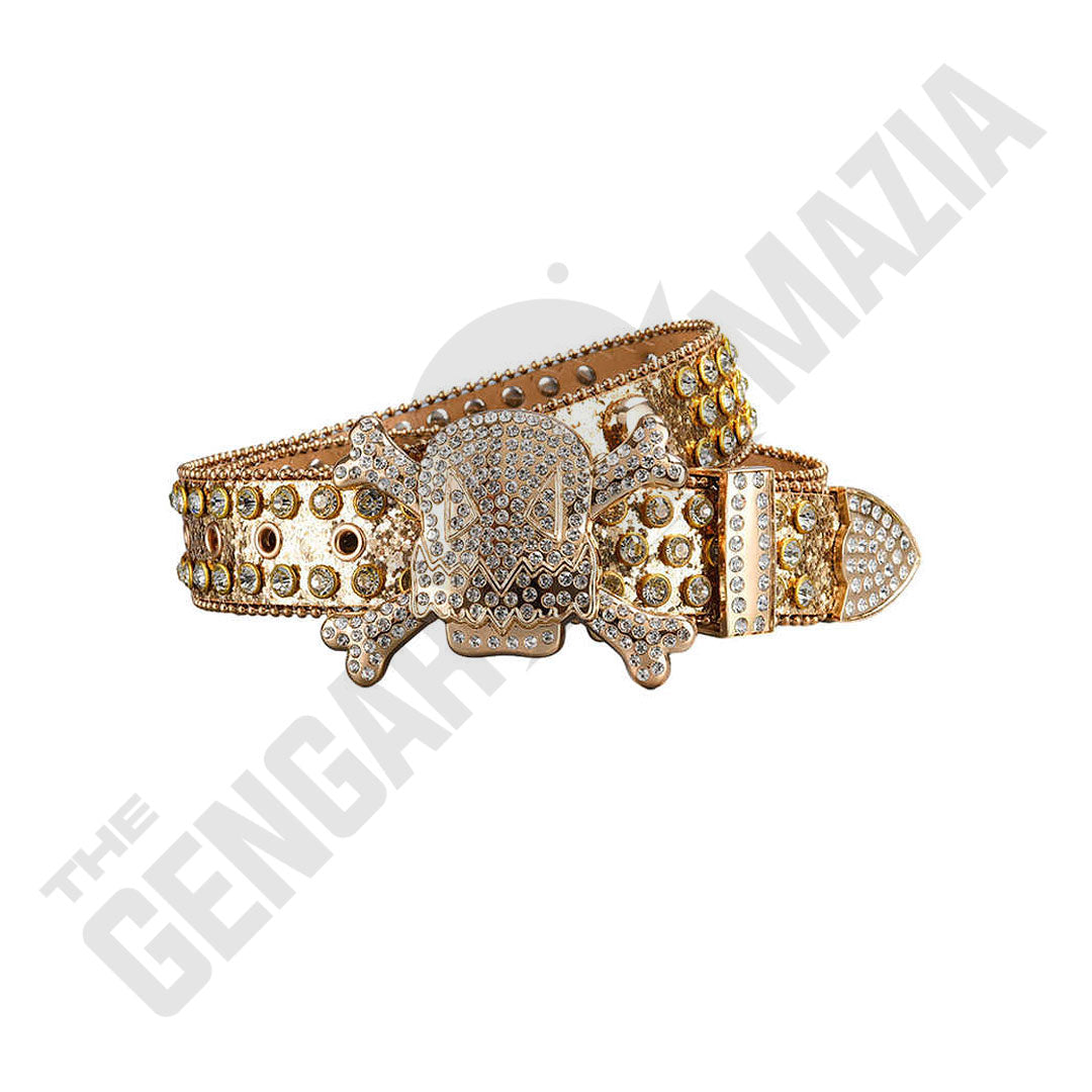 Gengar Metal Buckle Shiny Gold Strap With Crystal Studded Rhinestone Belt