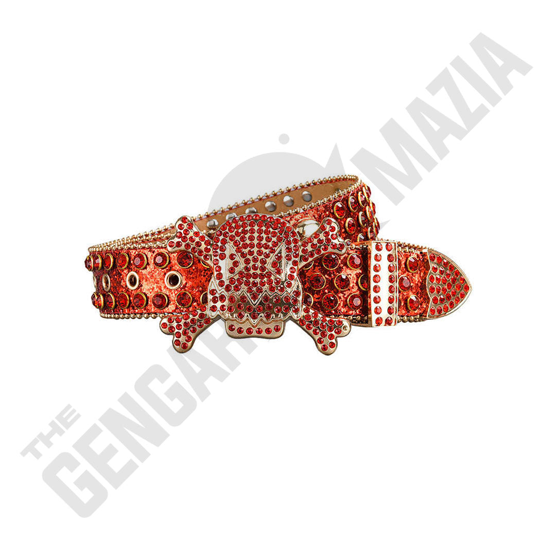 Gengar Metal Buckle Shiny Red Strap With Red Studded Rhinestone Belt