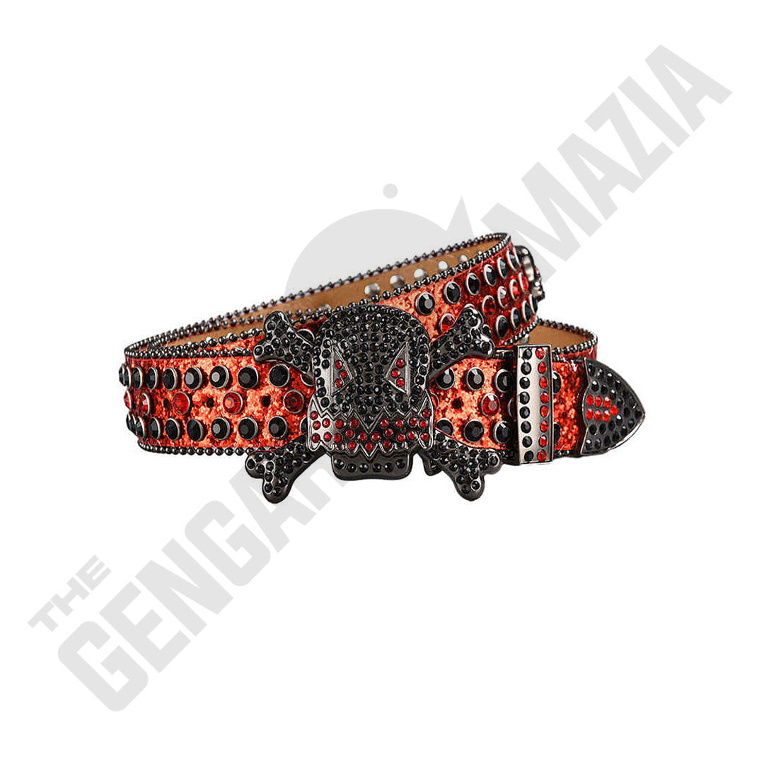 Gengar Metal Buckle Shiny Red Strap With Red & Black Studded Rhinestone Belt