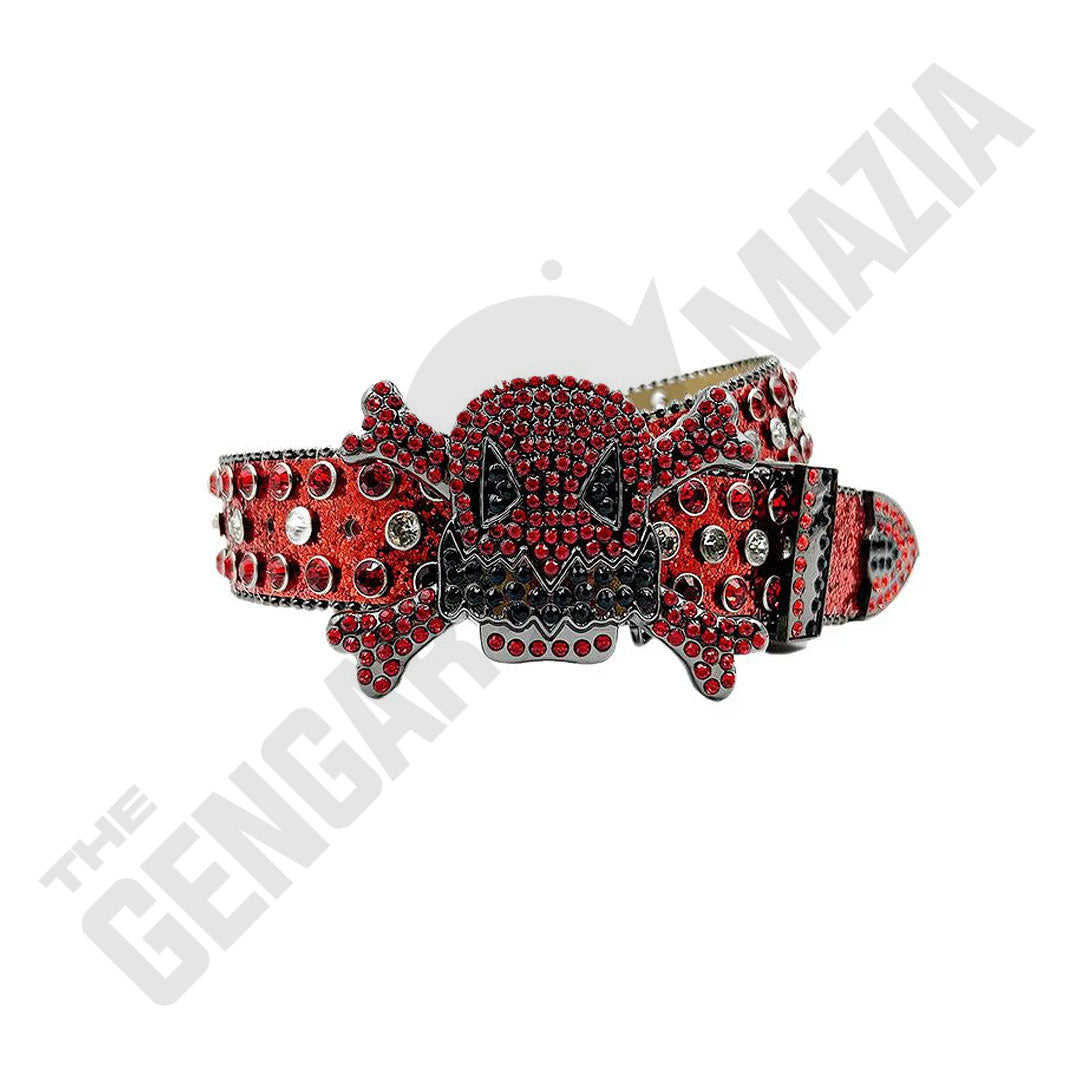 Gengar Metal Buckle Shiny Red Strap With Red & Crystal Studded Rhinestone Belt