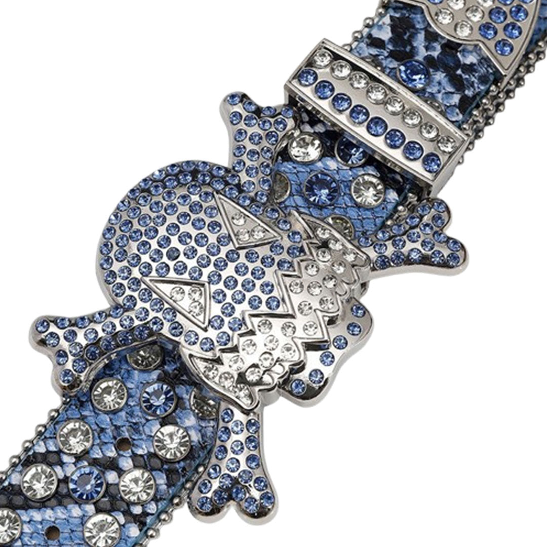 Gengar Metal Buckle Patterned Blue Strap With Blue & Crystal Studded Rhinestone Belt