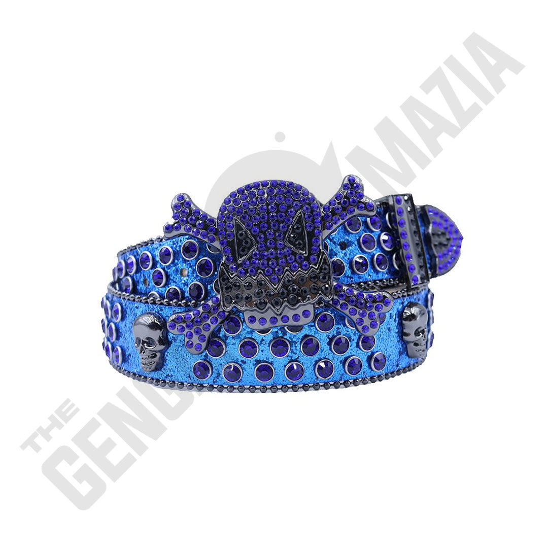 Gengar Metal Buckle Shiny Blue Strap With Aqua Studded Rhinestone Belt
