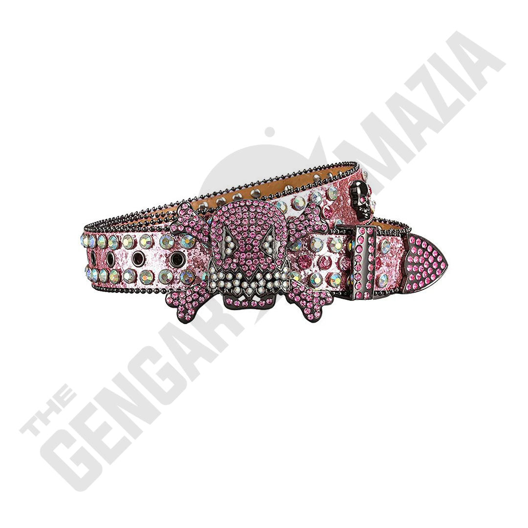 Gengar Metal Buckle Shiny Pink Strap With Pink & Multi Studded Rhinestone Belt