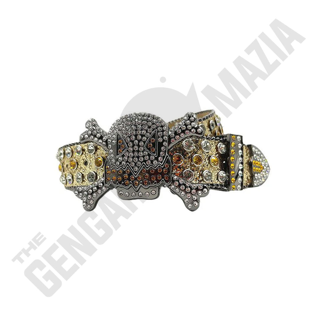 Gengar Metal Buckle Shiny Gold Strap With Gold & Crystal Studded Rhinestone Belt