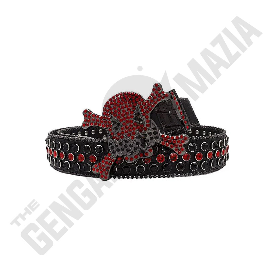 Gengar Metal Buckle Black Strap With Black & Red Studded Rhinestone Belt