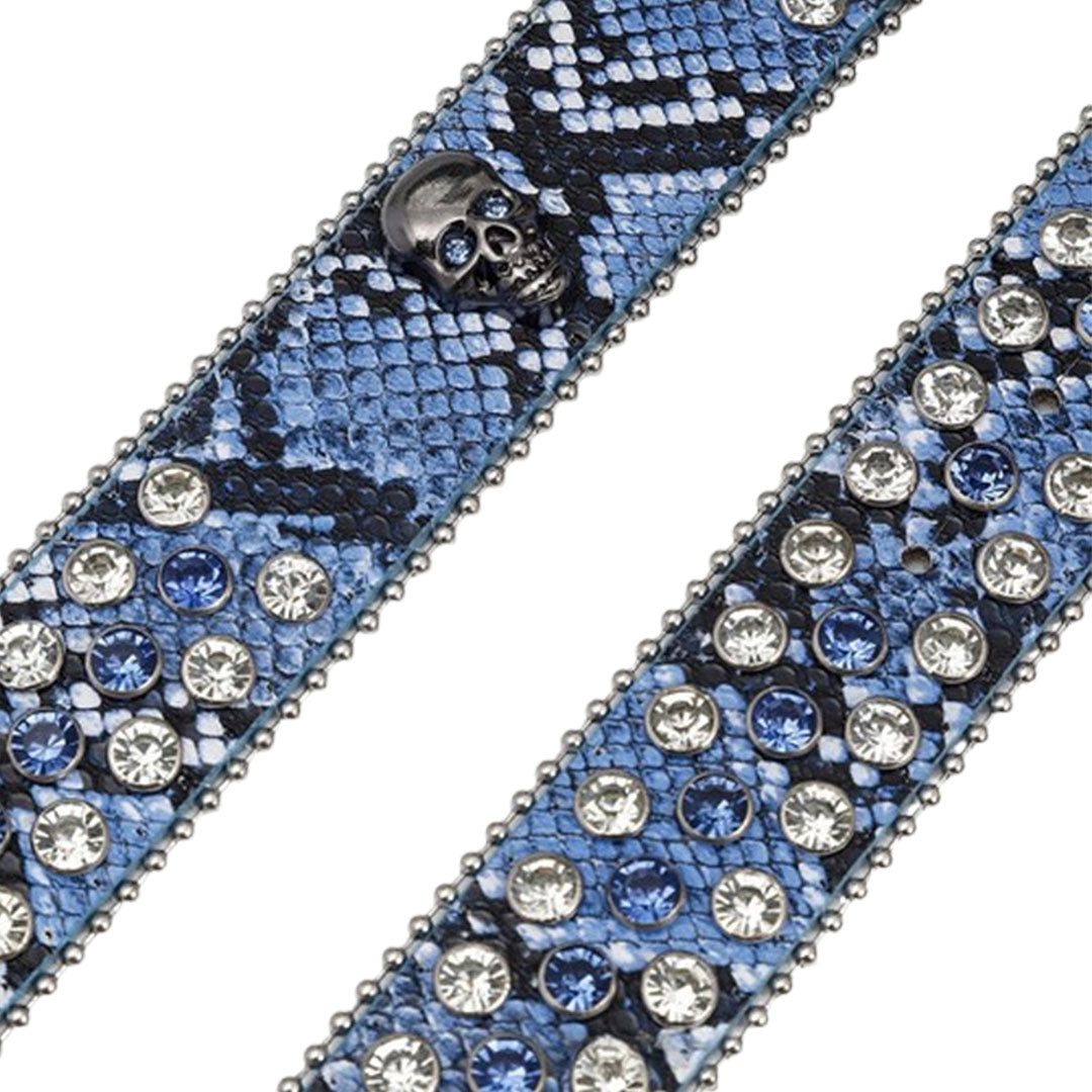Gengar Metal Buckle Patterned Blue Strap With Blue & Crystal Studded Rhinestone Belt