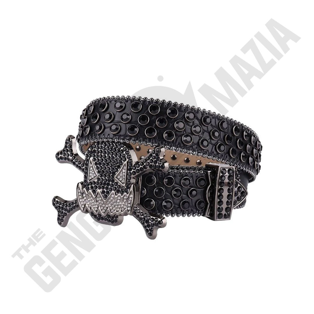 Gengar Metal Buckle All Black Rhinestone Belt