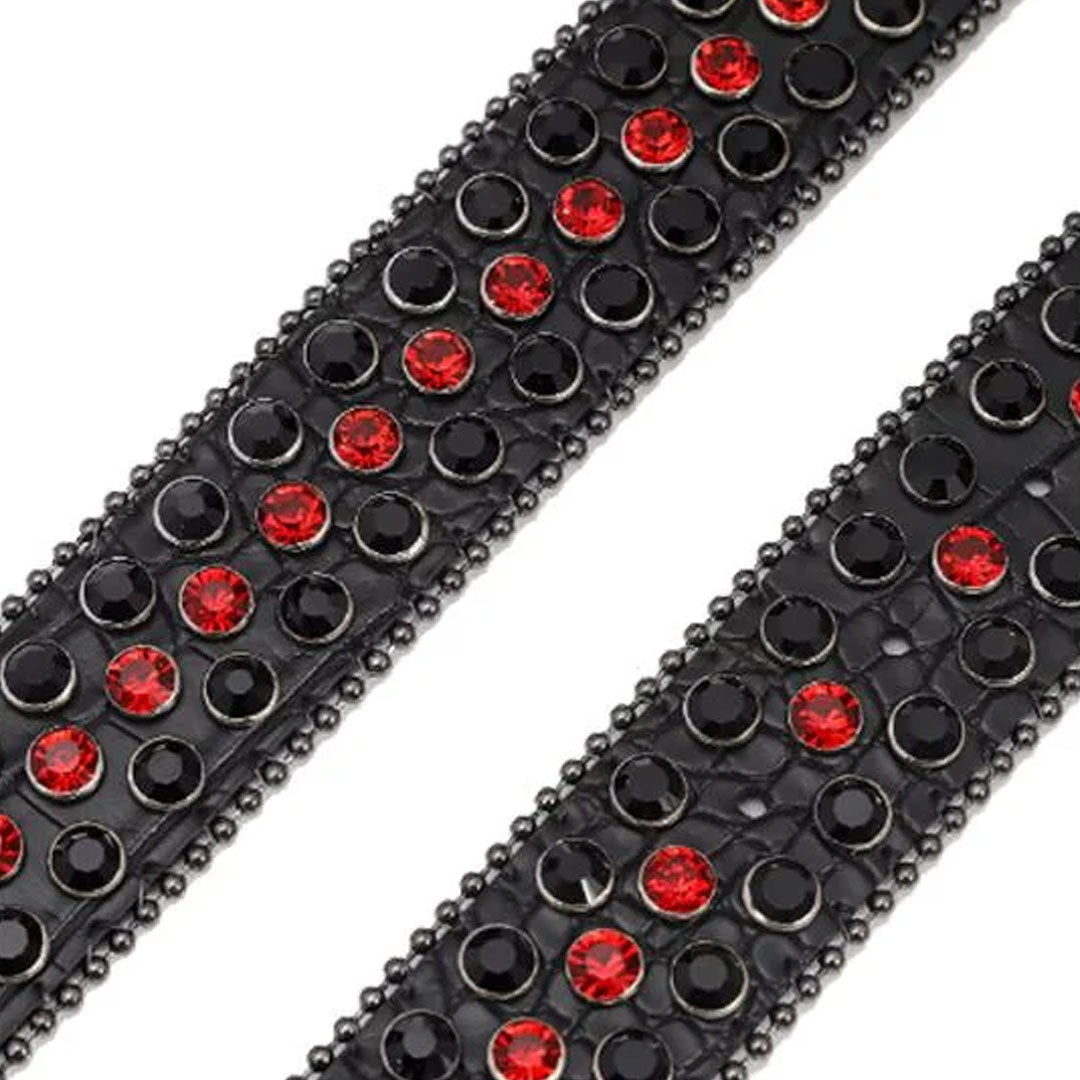 Gengar Metal Buckle Black Strap With Black & Red Studded Rhinestone Belt