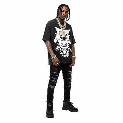 Shadow Phantom Streetwear Set Oversized Graphic Tee & Distressed Black Denim