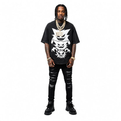 Shadow Phantom Streetwear Set Oversized Graphic Tee & Distressed Black Denim
