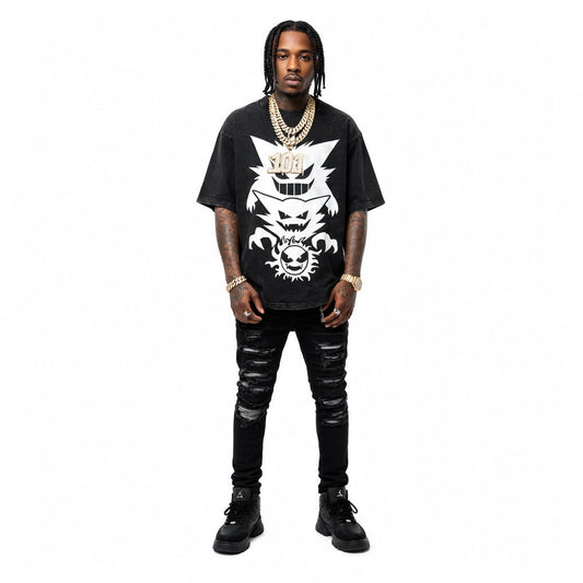 Shadow Phantom Streetwear Set Oversized Graphic Tee & Distressed Black Denim