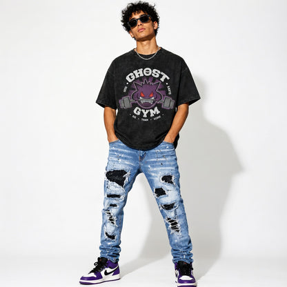 Ghost Gym Streetwear Set Oversized Graphic Tee & Distressed Denim Jeans