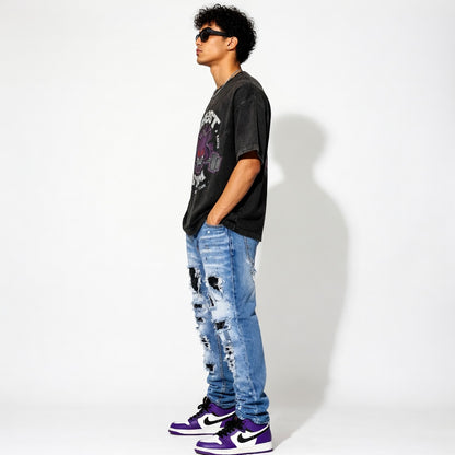 Ghost Gym Streetwear Set Oversized Graphic Tee & Distressed Denim Jeans