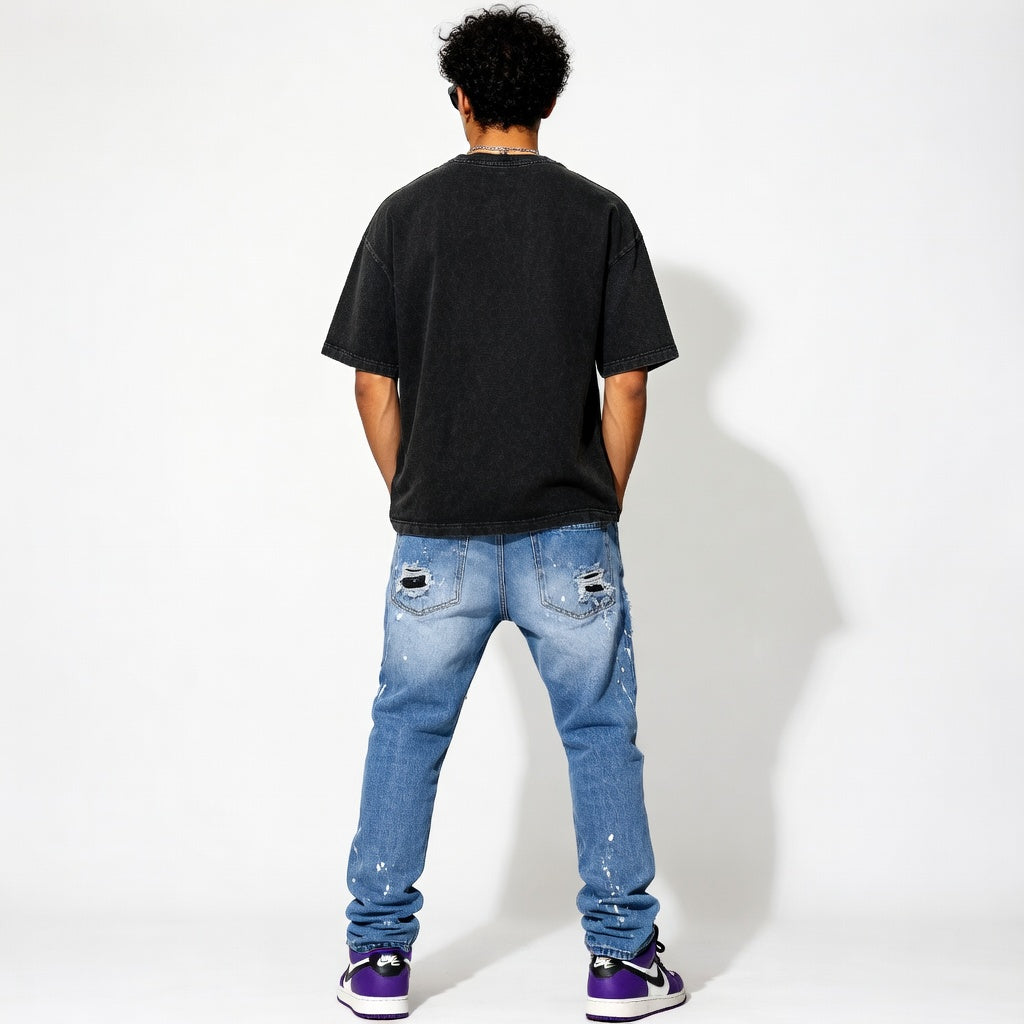 Ghost Gym Streetwear Set Oversized Graphic Tee & Distressed Denim Jeans