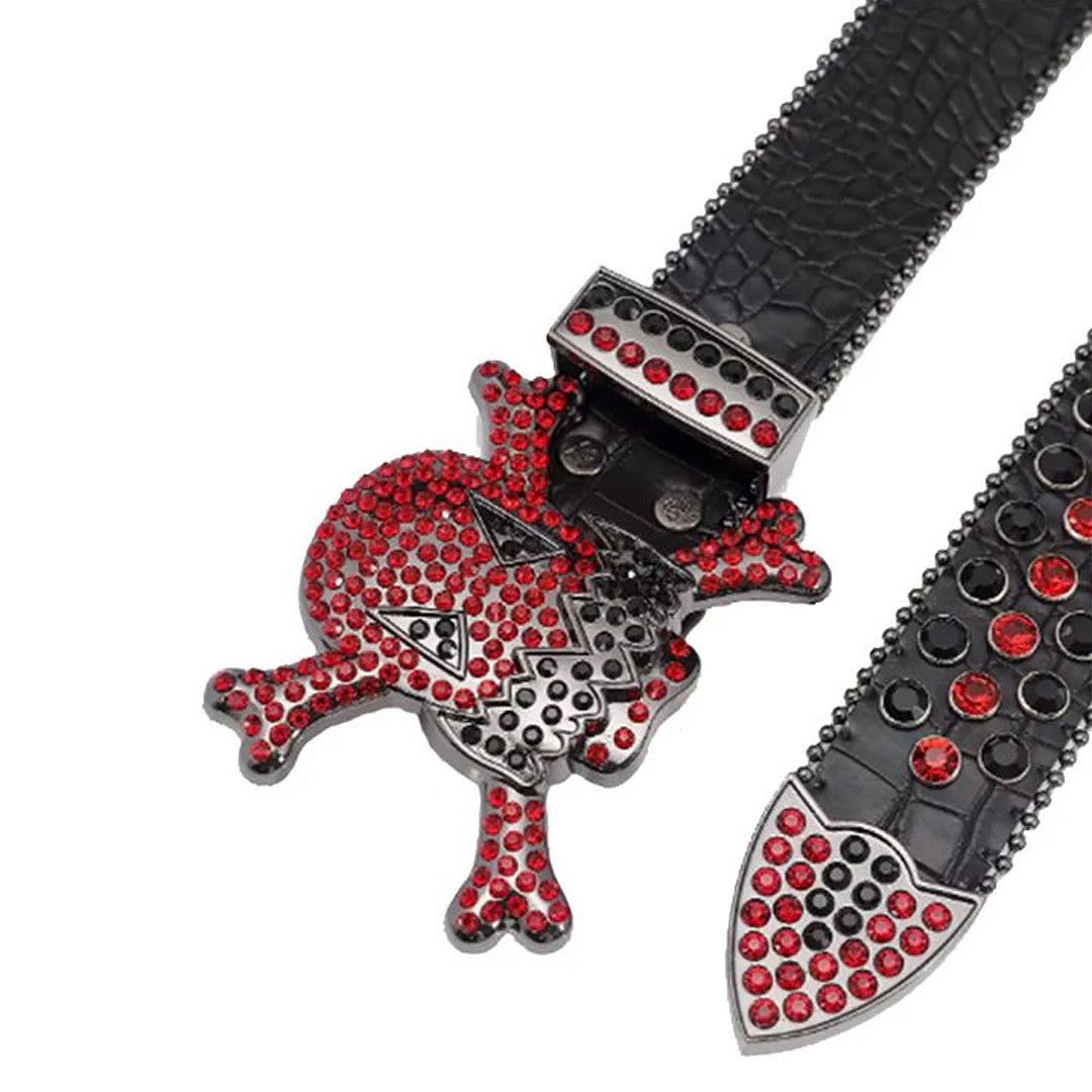 Gengar Metal Buckle Black Strap With Black & Red Studded Rhinestone Belt