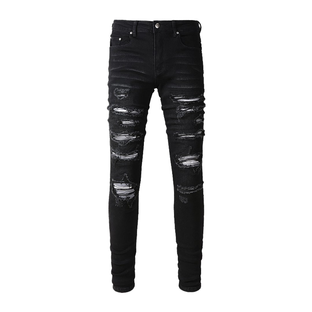 Men's Printed Patchwork Streetwear Denim Jeans