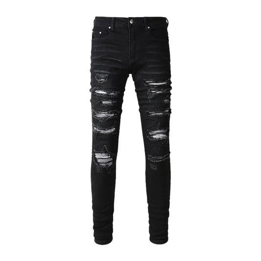 Men's Printed Patchwork Streetwear Denim Jeans