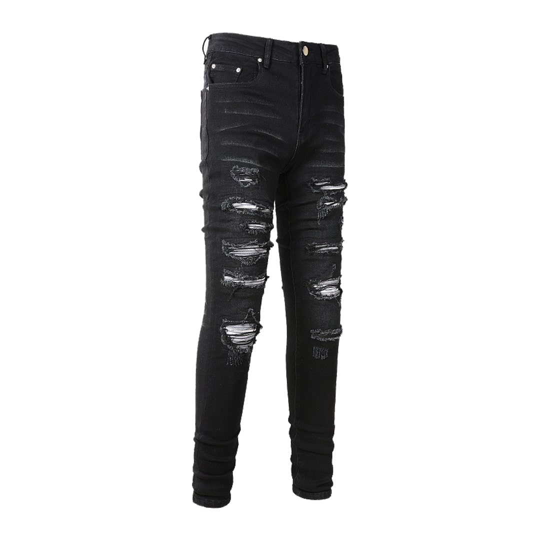 Men's Printed Patchwork Streetwear Denim Jeans
