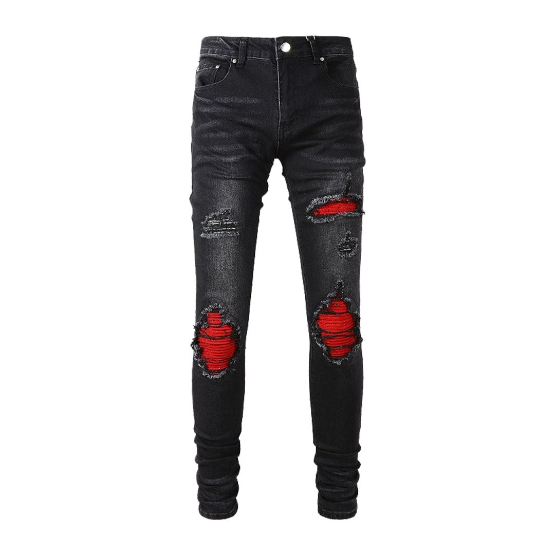 Men's Black Moto Biker Denim Jeans