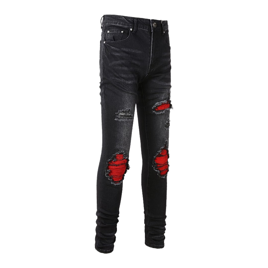 Men's Black Moto Biker Denim Jeans