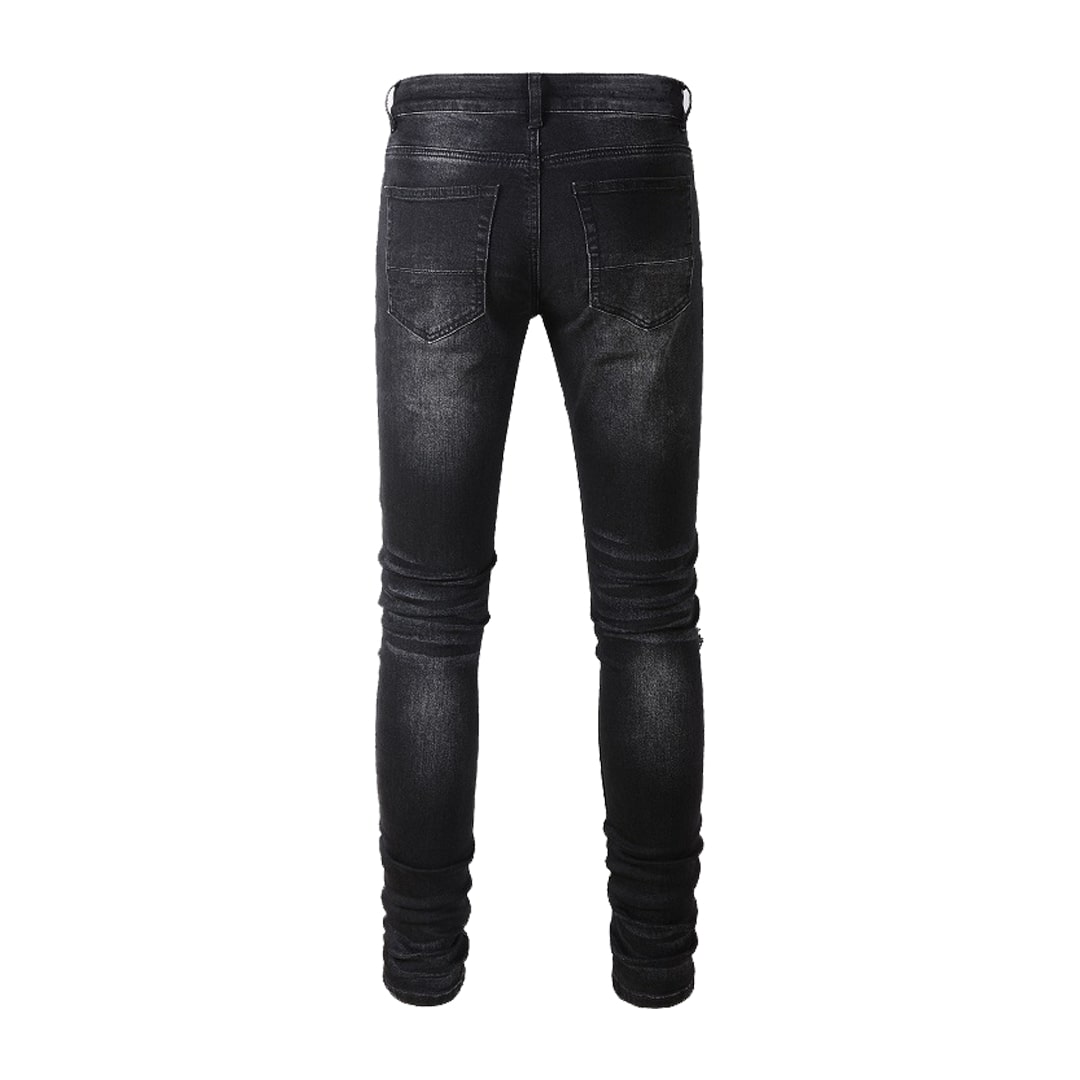 Men's Black Moto Biker Denim Jeans