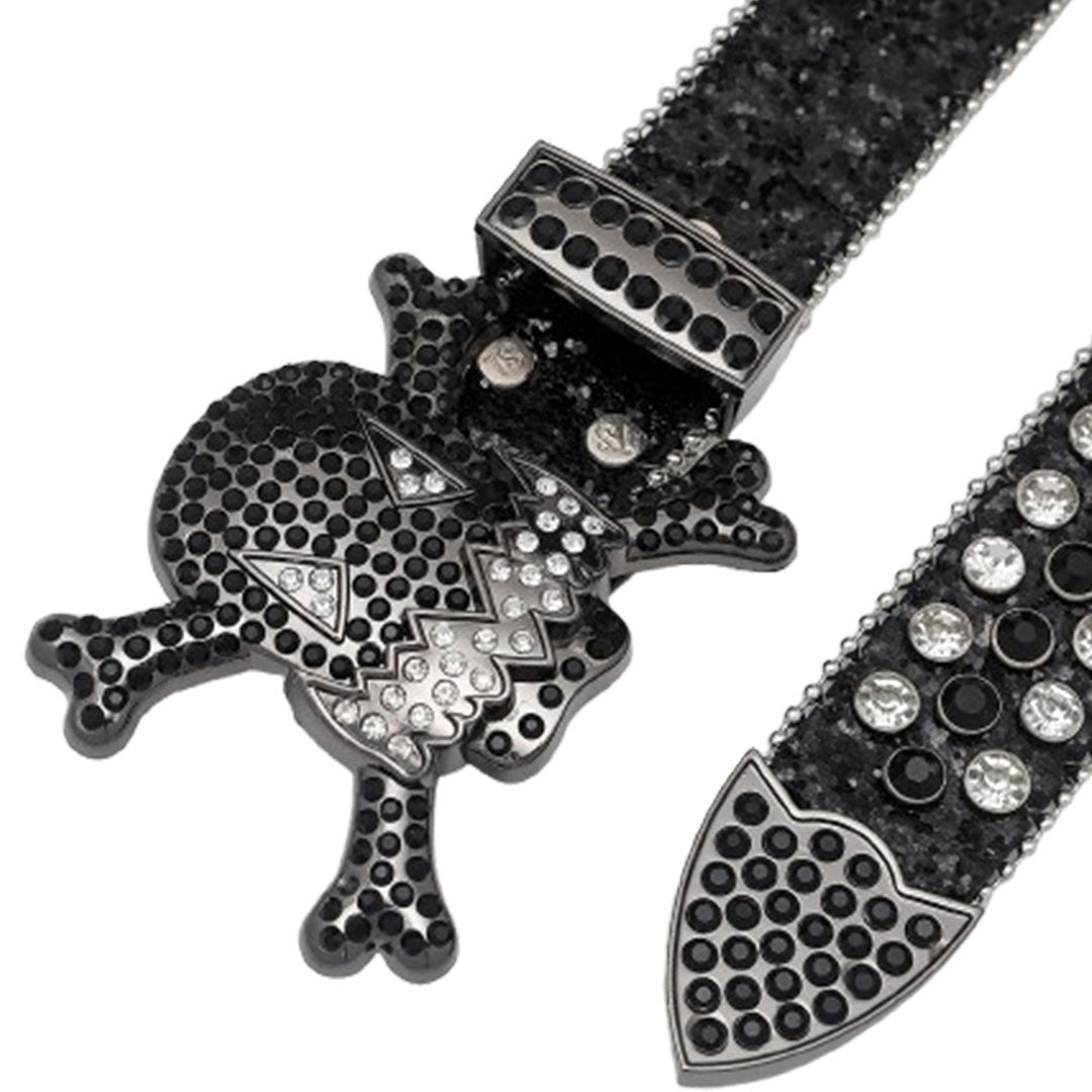 Gengar Metal Buckle Black Strap With Black & Crystal Studded Rhinestone Belt