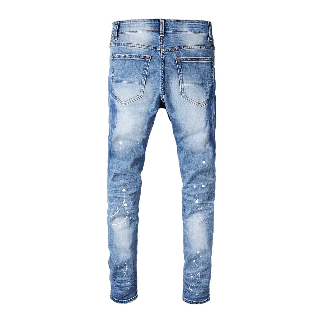 Men's Rhinestone Ripped Denim Jeans