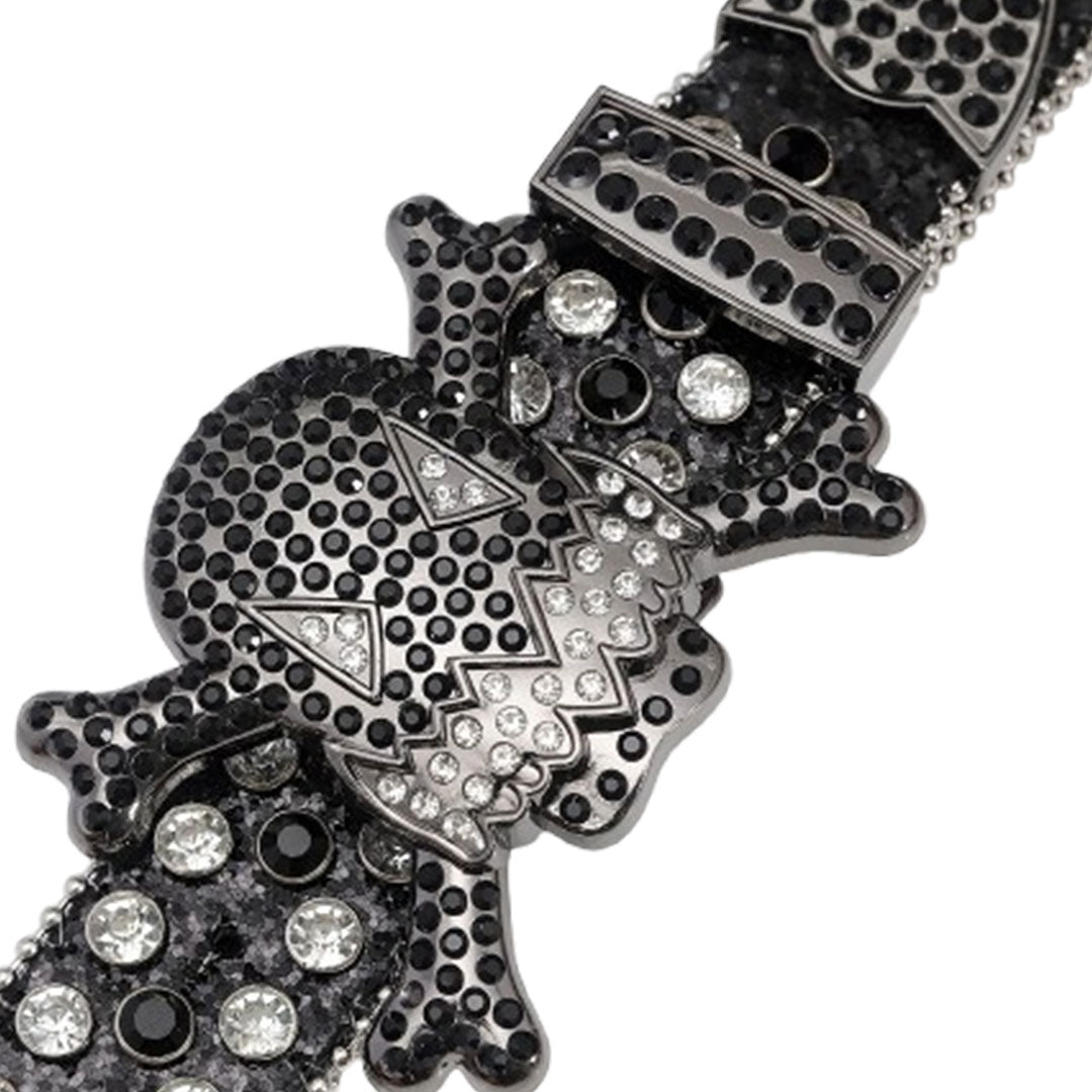 Gengar Metal Buckle Black Strap With Black & Crystal Studded Rhinestone Belt