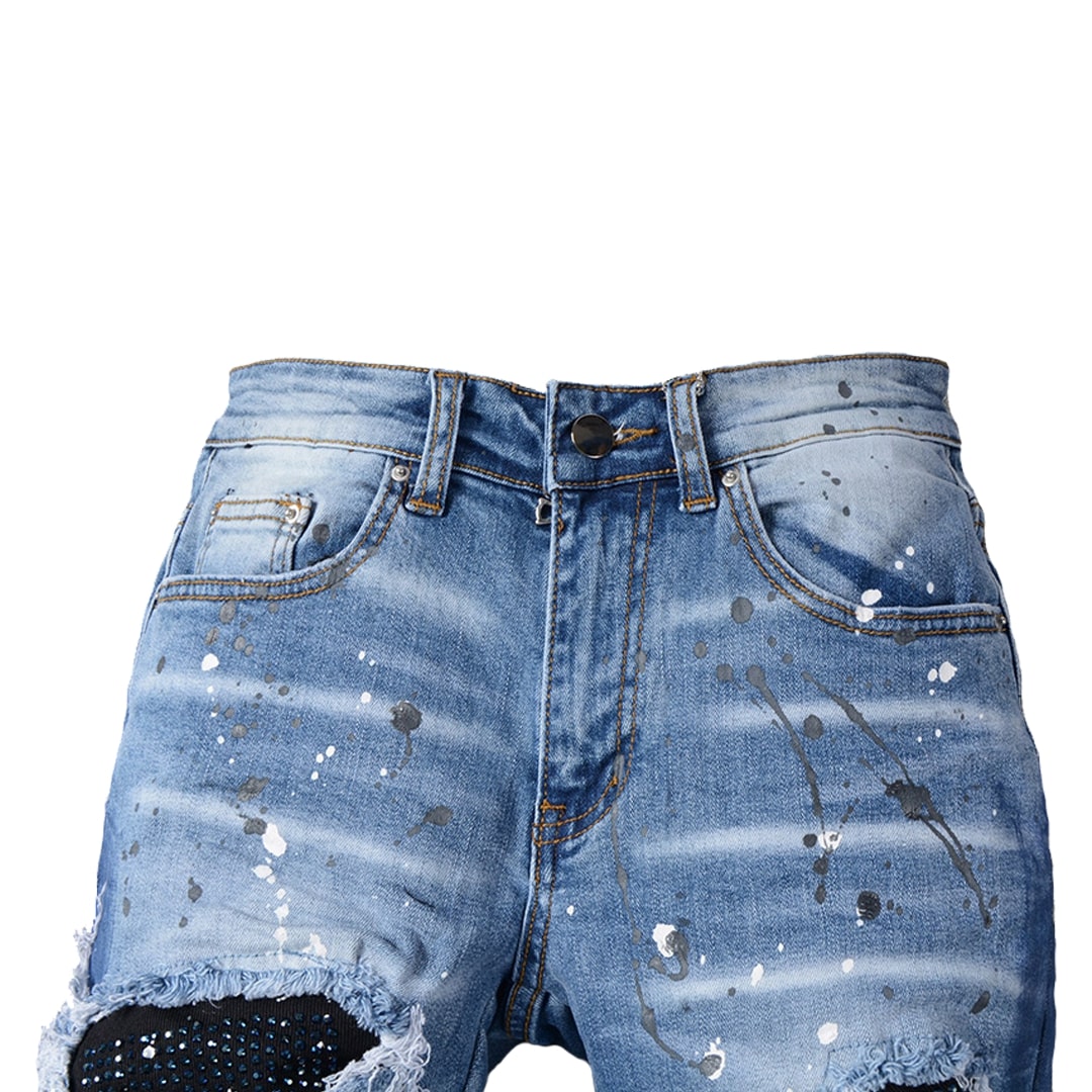 Men's Rhinestone Ripped Denim Jeans